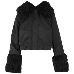 & Other Stories cropped nylon jacket ,shaggy faux fur collar